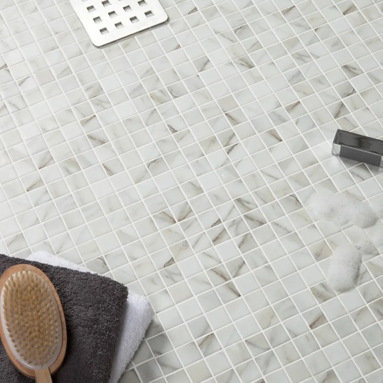 Vidrepur Carrara Grey Glass Mosiac Tiles