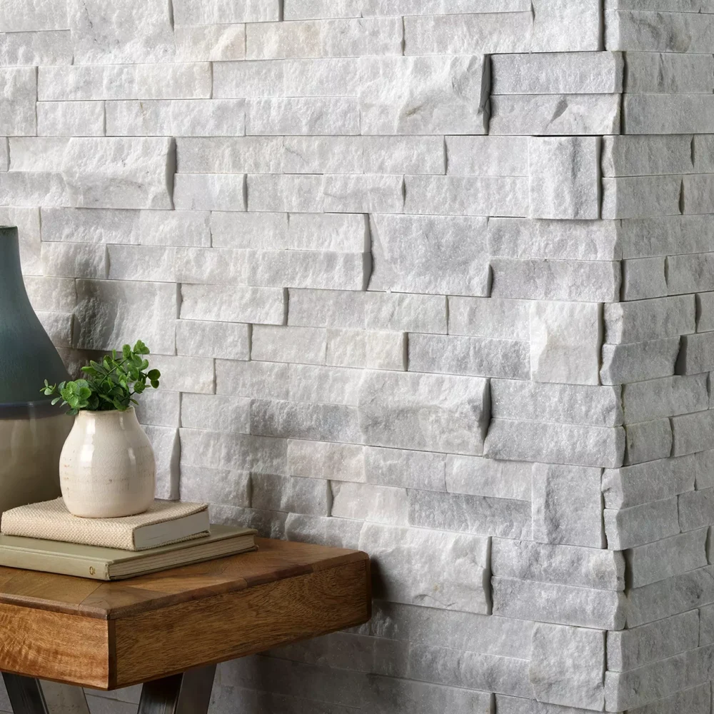 Arctic White Stacked Stone Walling & Corner