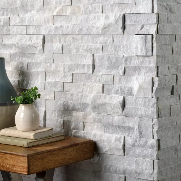 Arctic White Stacked Stone Walling & Corner